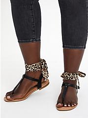 Plus Size Black Faux Leather Sandal With Ankle Wrap, BLACK, alternate