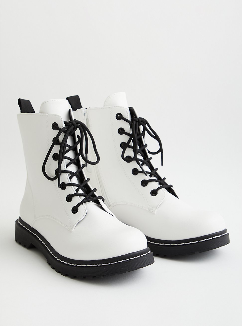 Stevie - White Faux Leather Chunky Combat Boot (WW), WHITE, hi-res