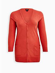Plus Size Boyfriend Cardigan Sweater - Textured Slub Orange, , hi-res
