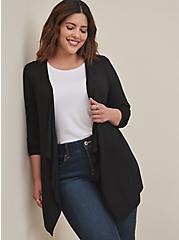 Plus Size Super Soft Cardigan Drape Front, BLACK, hi-res