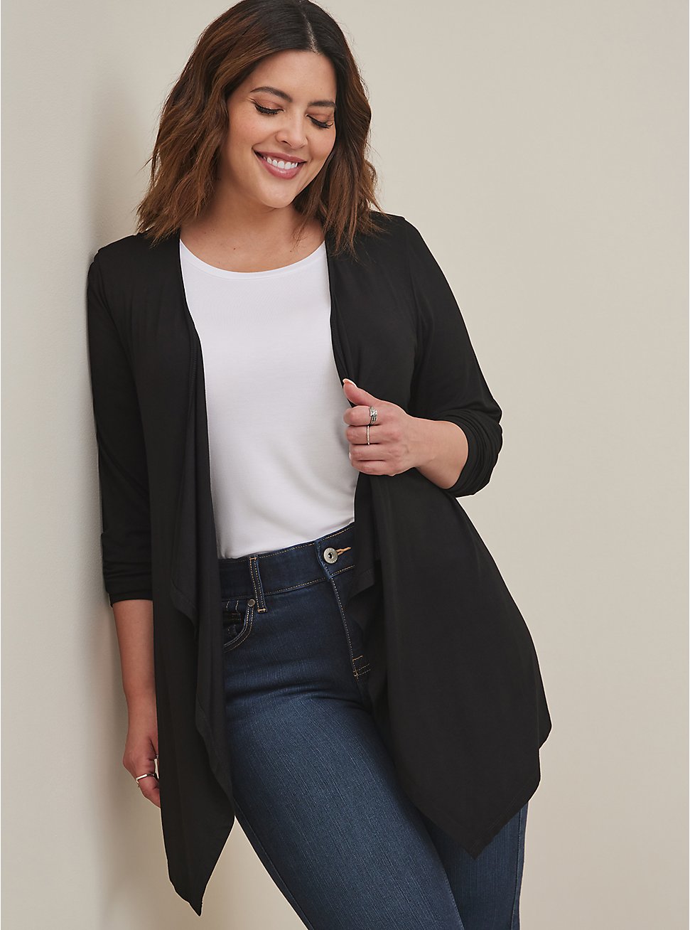 Plus Size Drape Cardigan Sweater - Super Soft Black, DEEP BLACK, hi-res