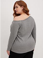 Plus Size Saved By The Bell Bayside Off Shoulder Sweatshirt , LIGHT HEATHER GREY, alternate