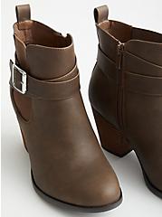 Plus Size Brown Faux Leather Buckle Heel Bootie (WW), BROWN, alternate