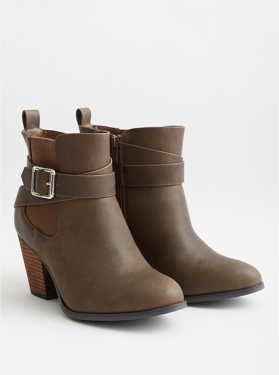 Plus Size Brown Faux Leather Buckle Heel Bootie (WW), BROWN, hi-res