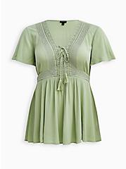 Lace-Up Babydoll - Crinkle Gauze Green, GREEN, hi-res