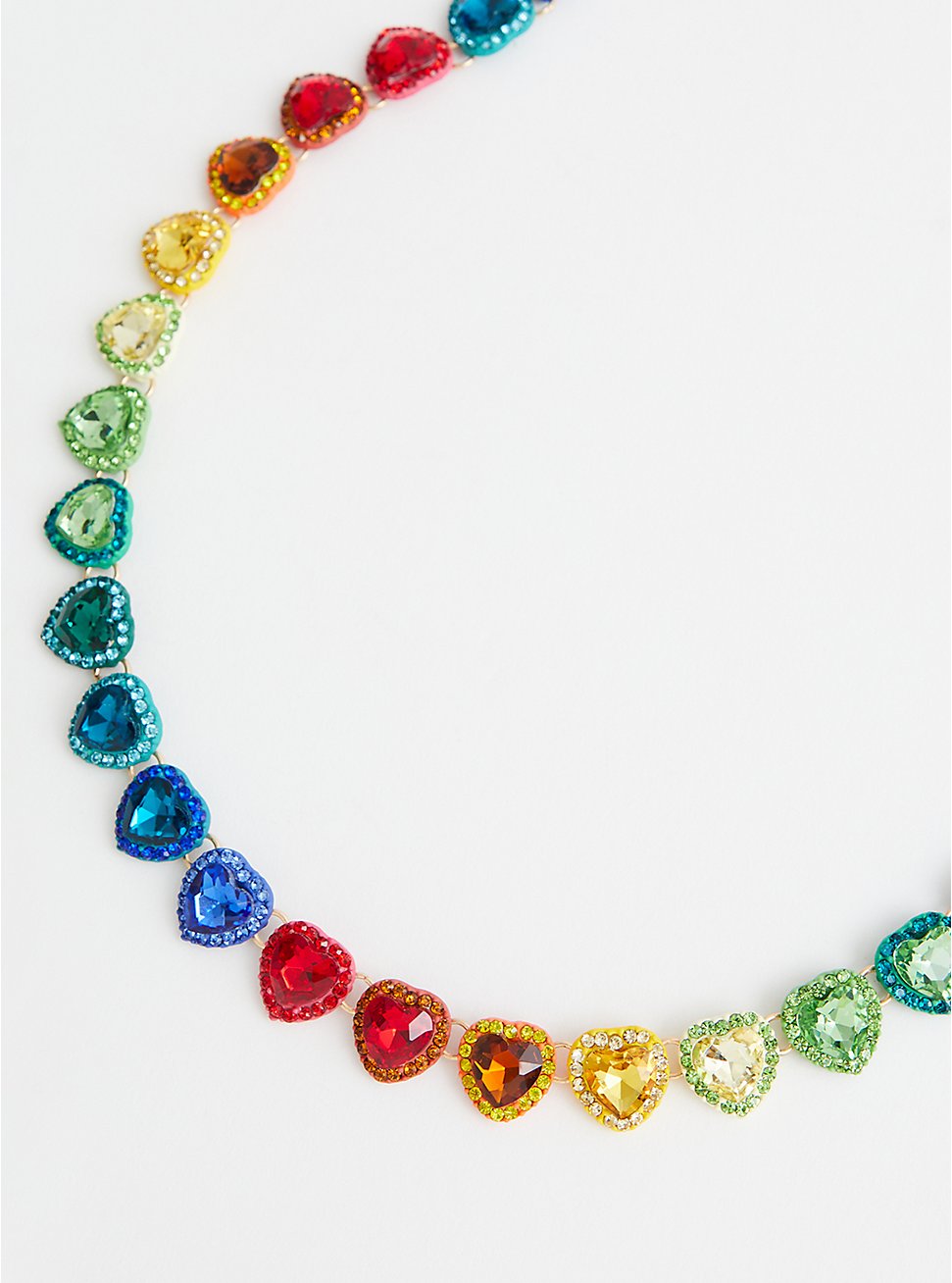 Plus Size Always Proud Rainbow Heart Rhinestone Statement Necklace, , hi-res