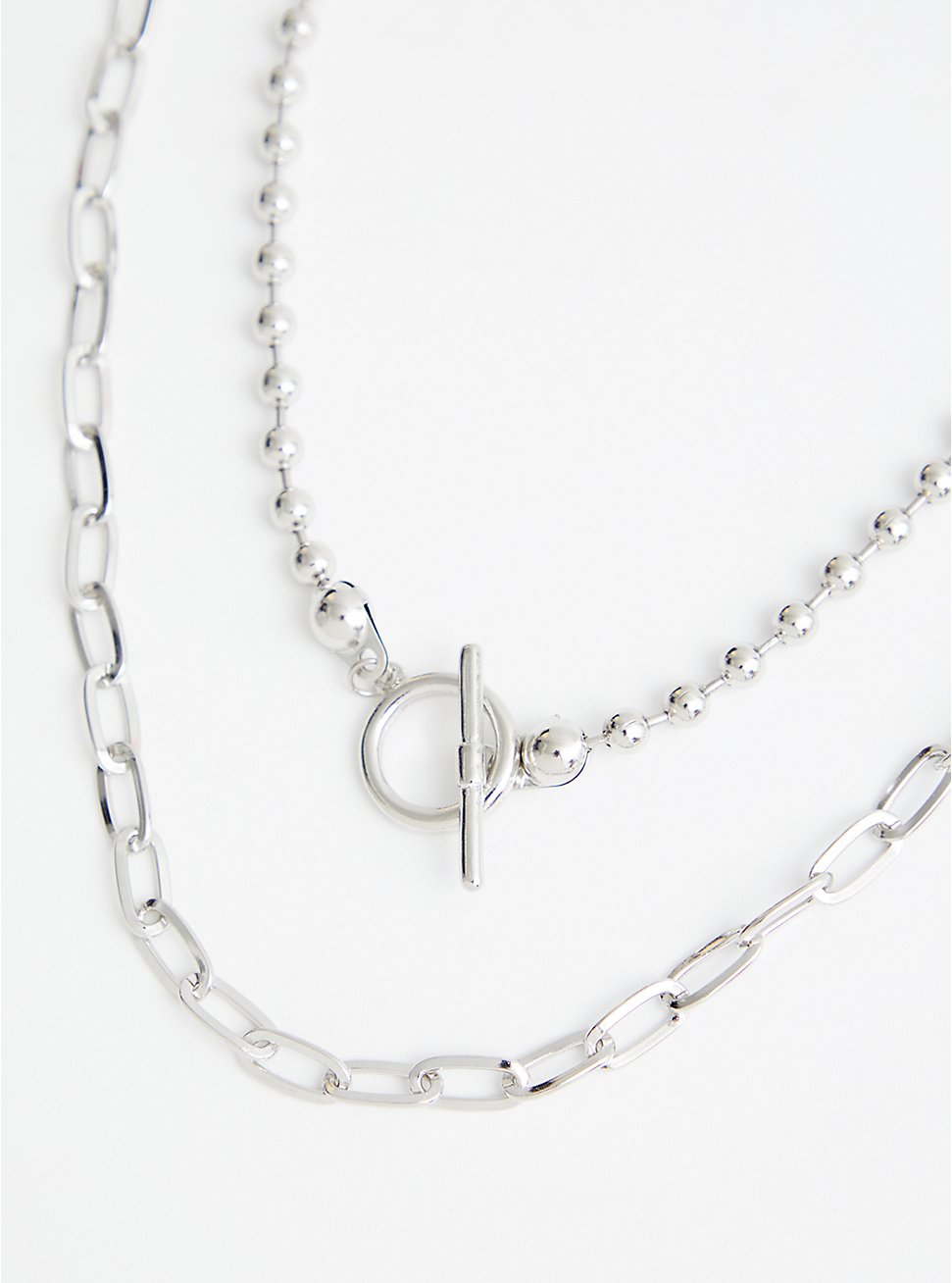 Bead And Link Toggle Necklace - Silver Tone , , hi-res