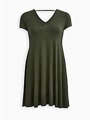 Fluted Mini Dress - Super Soft Olive, DEEP DEPTHS, hi-res