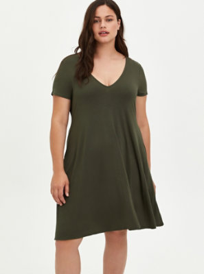 Plus Size - Fluted Mini Dress - Super Soft Olive - Torrid