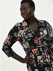 Tea Length Shirt Dress - Challis Black Floral, FLORAL - BLACK, alternate