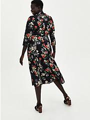 Tea Length Shirt Dress - Challis Black Floral, FLORAL - BLACK, alternate