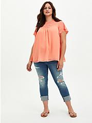 Coral Crinkle Chiffon Lace Blouse, FUSION CORAL, alternate