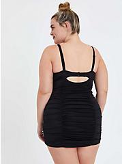 Ruched Retro Mid-Length Swim Dress - Black, DEEP BLACK, alternate