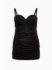 Ruched Retro Mid-Length Swim Dress - Black, DEEP BLACK, hi-res