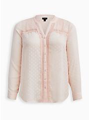 Plus Size Clip Dot Button Front Blouse - Pink, PEARL, hi-res