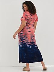 Plus Size T-Shirt Maxi Dress With Slit - Super Soft Coral Ombre , CORAL  NAVY, alternate