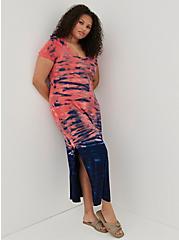 Plus Size T-Shirt Maxi Dress With Slit - Super Soft Coral Ombre , CORAL  NAVY, hi-res