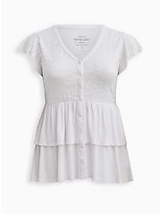 Super Soft V-Neck Lace Bodice Tiered Babydoll Top, BRIGHT WHITE, hi-res
