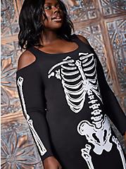Plus Size Sexy Skeleton Cold Shoulder Maxi Costume, BLACK-WHITE, alternate