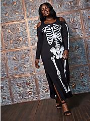 Plus Size Sexy Skeleton Cold Shoulder Maxi Costume, BLACK-WHITE, hi-res