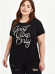 Plus Size Perfect Tee - Super Soft  Good Vibes Only, DEEP BLACK, hi-res