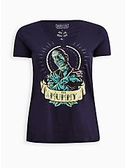 Plus Size Universal Monsters Mummy Caged V-Neck Top - Black, PEACOAT, hi-res