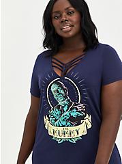 Plus Size Universal Monsters Mummy Caged V-Neck Top - Black, PEACOAT, hi-res