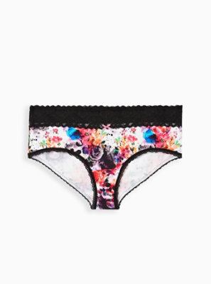 Torrid - Wide Lace Cheeky Panty - Cotton Watercolor Explosion White