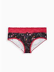 Wide Lace Trim Cheeky Panty - Cotton Floral Snake Garden Black, MULTI FORAL, hi-res