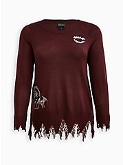 Plus Size Universal Monsters Dracula Coffin Fray Sweater - Black, BURGUNDY, hi-res