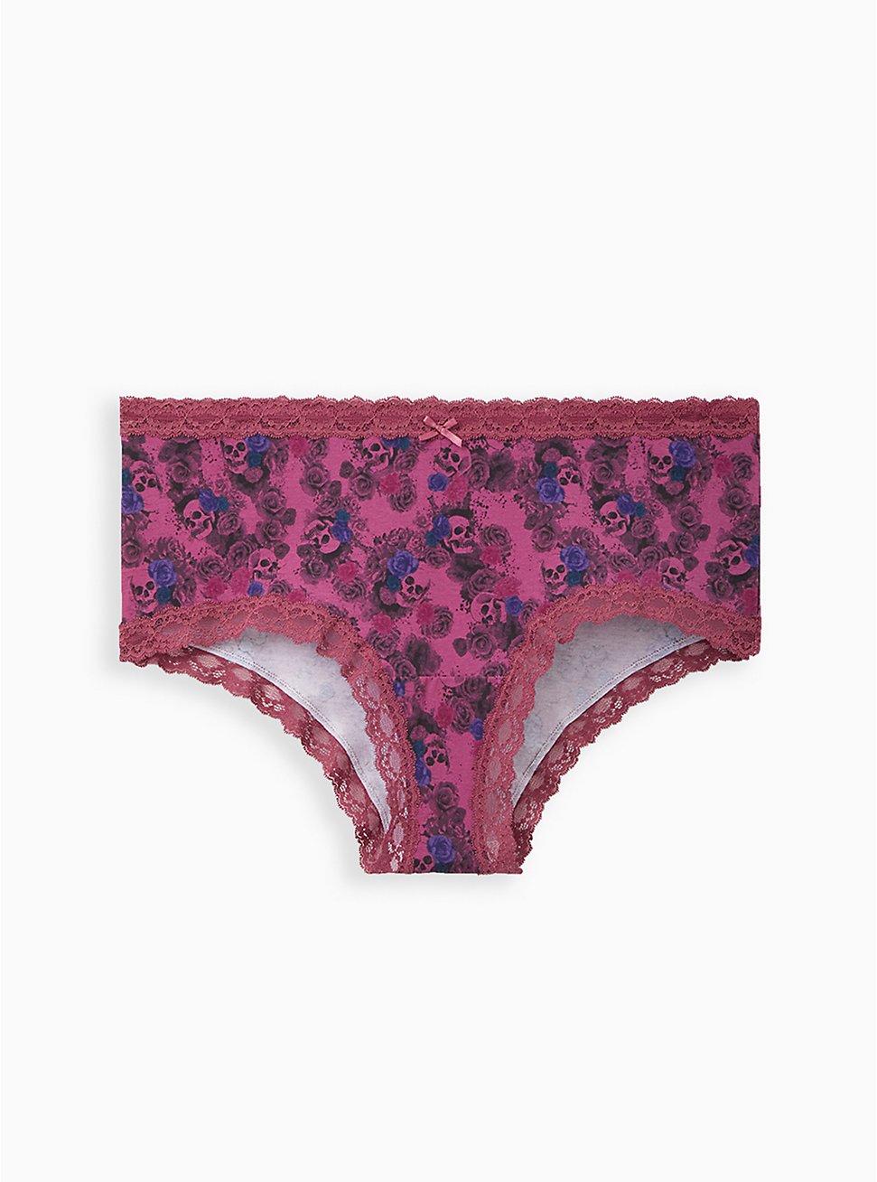 Plus Size Wide Lace Trim Cheeky Panty - Cotton Floral Purple, MULTI FORAL, hi-res