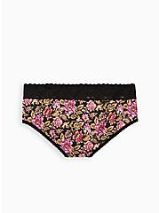 Wide Lace Trim Cheeky Panty - Cotton Floral Black, MULTI FORAL, alternate