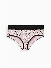 Wide Lace Trim Cheeky Panty - Cotton Hearts & Stars Pink , MULTI, hi-res