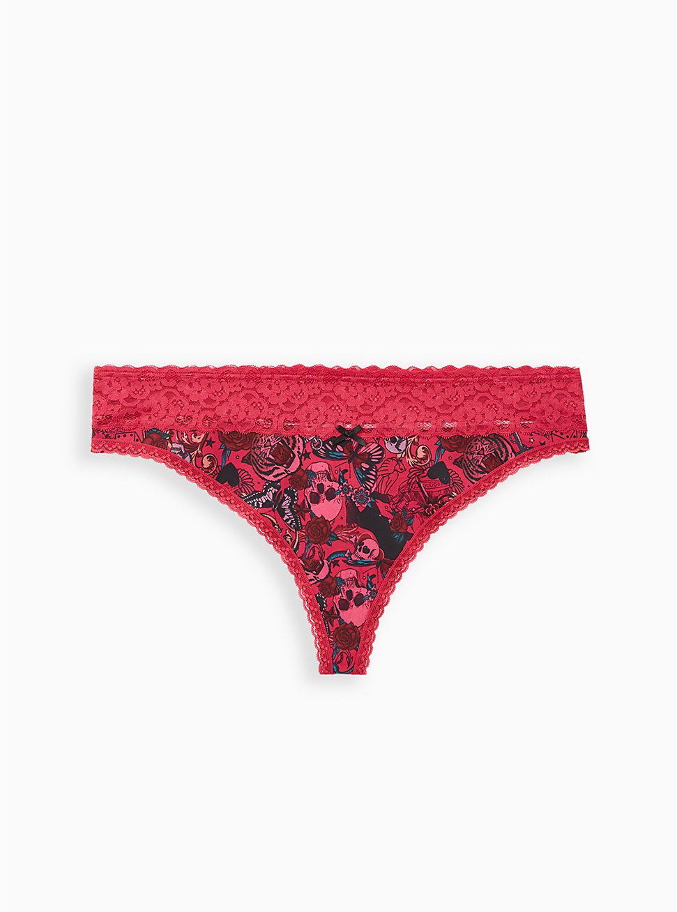 Plus Size - Wide Lace Trim Thong Panty - Cotton Tattoo Pink - Torrid
