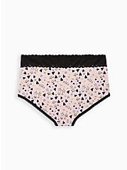Wide Lace Trim Brief Panty - Cotton Hearts & Stars Pink , MULTI, alternate