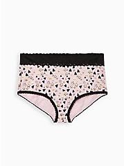 Wide Lace Trim Brief Panty - Cotton Hearts & Stars Pink , MULTI, hi-res
