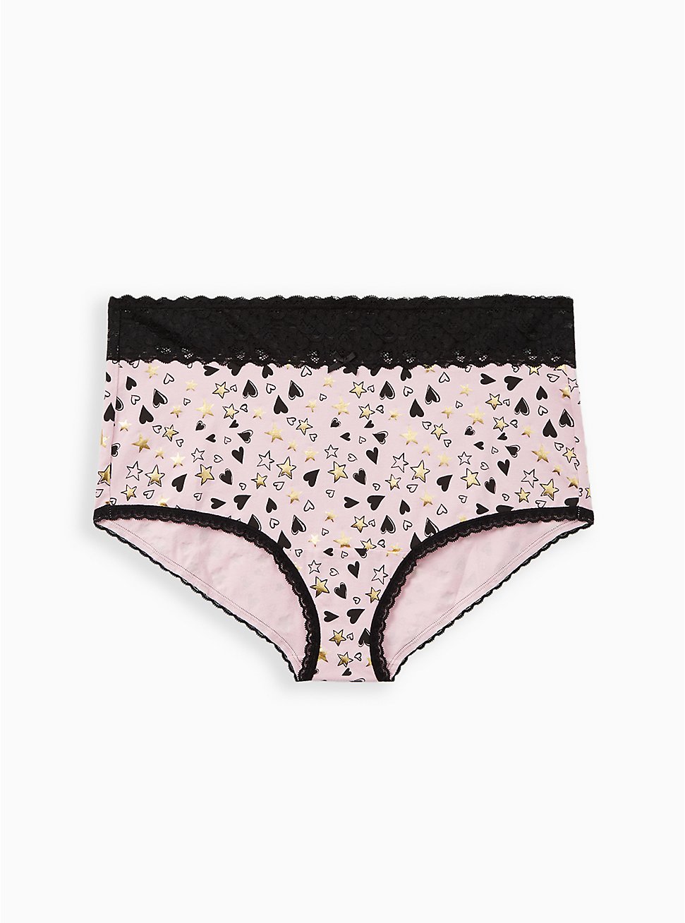Wide Lace Trim Brief Panty - Cotton Hearts & Stars Pink , MULTI, hi-res