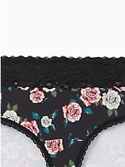 Wide Lace Trim Hipster Panty - Cotton Floral Black, MULTI FORAL, alternate