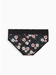 Plus Size Wide Lace Trim Hipster Panty - Cotton Floral Black, MULTI FORAL, alternate