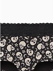 Wide Lace Boyshort Panty -  Cotton Skulls Black, MULTI, alternate