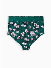 Plus Size High Waist Panty - Wide Lace Cotton Floral Green, MULTI FORAL, alternate