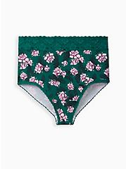 Plus Size High Waist Panty - Wide Lace Cotton Floral Green, MULTI FORAL, hi-res
