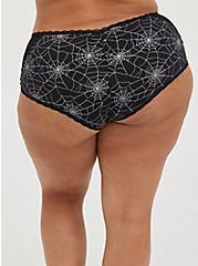 Plus Size Cheeky Panty - Microfiber & Lace Spiderweb Black, RICH BLACK, alternate