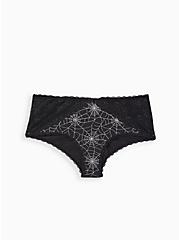 Plus Size Cheeky Panty - Microfiber & Lace Spiderweb Black, RICH BLACK, hi-res