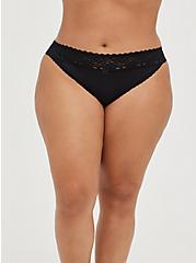 Plus Size Wide Lace Trim Hi-Leg Bikini Panty - Second Skin Black, RICH BLACK, alternate