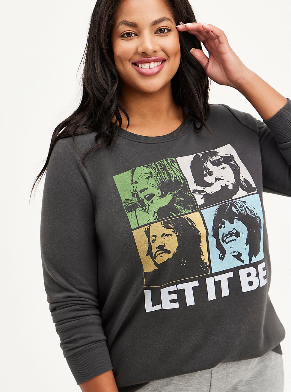 Plus Size Beatles Sweatshirt - Fleece Let It Be Grey, DARK GREY, hi-res