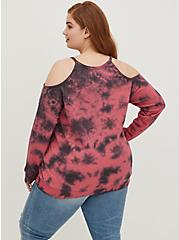 Plus Size Cold Shoulder Sweatshirt - French Terry Metallica Red Wash, RED, alternate