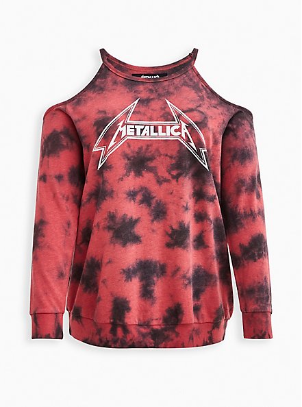 Cold Shoulder Sweatshirt - French Terry Metallica Red Wash, RED, hi-res