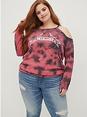 Plus Size Cold Shoulder Sweatshirt - French Terry Metallica Red Wash, RED, hi-res