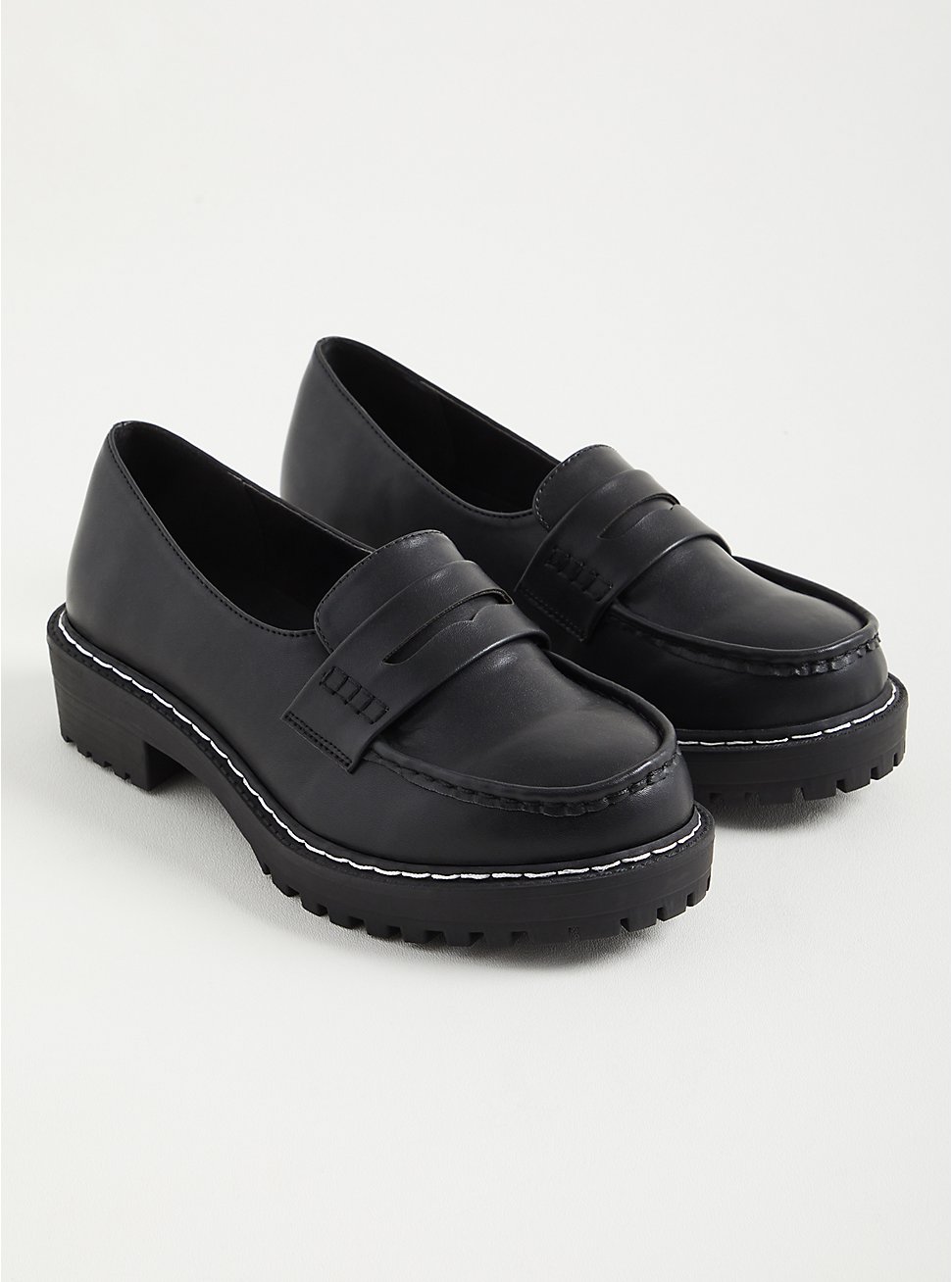 Black Faux Leather Chunky Loafer (WW), BLACK, hi-res